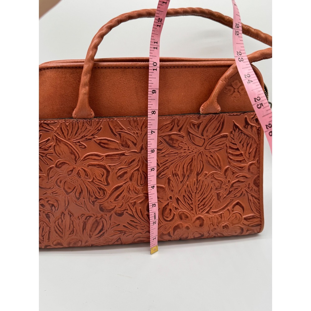 Patricia Nash Paris Satchel Tan Tooled Leather Floral Embossed Shoulder Bag - Picture 9 of 16